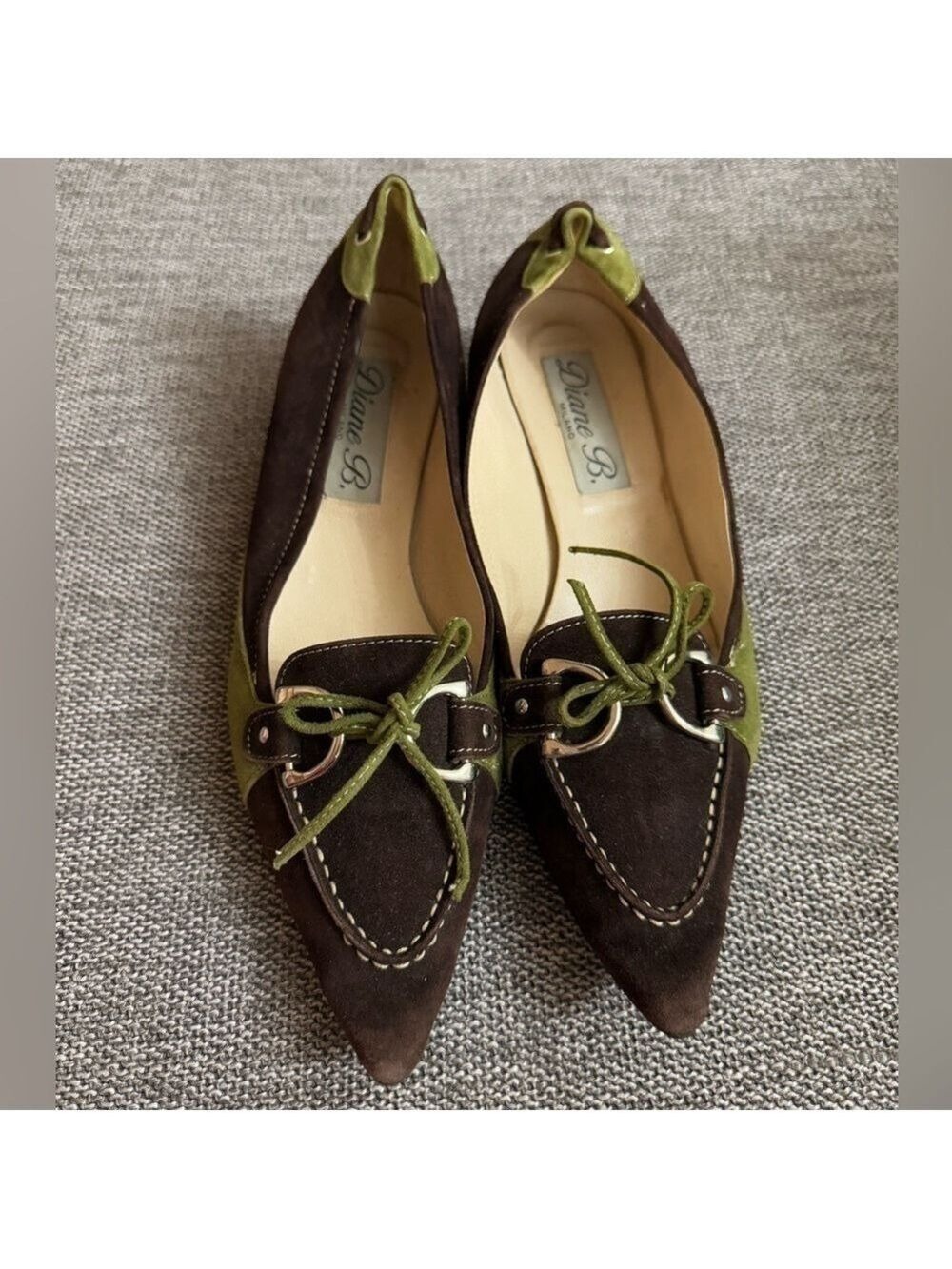 Women’s Diane B Milano Suede Green Brown Shoes Vintage Italy 38.5 Used - Picture 7 of 16